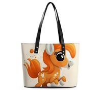 Two Giraffes Leather Tote Bag for Women Top Handle Purses Handbags Casual Work Tote Travel Shoulder Bag, Cute Orange Pony, 29*34*14cm