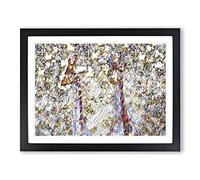 Two Giraffes Modern BG Framed Print | A4 Black Framed Wall Art | Ready to Hang | Modern Animal Picture | Living Room Bedroom Lounge Office
