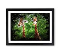 Two Giraffes Modern CB Framed Print | A3 Black Framed Wall Art | Ready to Hang | Modern Animal Picture | Living Room Bedroom Lounge Office