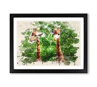 Two Giraffes Modern FC Framed Print | A4 Black Framed Wall Art | Ready to Hang | Modern Animal Picture | Living Room Bedroom Lounge Office