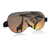 Two Giraffes Over Sunrise Wild Tree Eye Masks Cover Blocks Light Sleep Mask Shade Cover Blindfold Relaxing Eyeshade Cover with Adjustable Head Strap for Men Women Kids