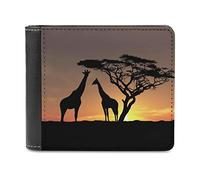 Two Giraffes Over Sunrise Wild Tree PU Leather Bifold Wallet Coin Purse Soft Stylish Credit Pass Case Card-Holder for Boy Girl Men Woman Money Storage