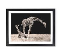 Two Giraffes Painting Modern Art Framed Print | A4 Black Framed Wall Art | Ready to Hang | Modern Animal Picture | Living Room Bedroom Lounge Office