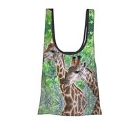 Two Giraffes Print Foldable Reusable Grocery Bag Lightweight Shopping Tote for Groceries Travel Beach Eco-Friendly Compact Adventure Tote