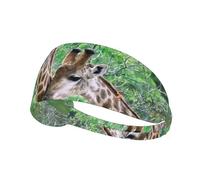 Two Giraffes Print Non-Slip Elastic Running Headband, Sweat Absorbing Stretchy Hair Bands For Gym Yoga, Soft Skin-Friendly Foldable Workout Headband