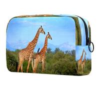 Two Giraffes Walking African Prairie Cosmetic Bag for Women, Travel Toiletries Bags Large Makeup Handy Pouch Organiser Bag with Zipper