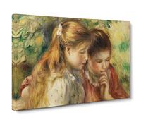 Two Girls Reading By Pierre Auguste Renoir Canvas Print | Gallery Wrapped 30mm Frame Wall Art | 20x14 inches | Ready to Hang | Impressionist Picture | Living Room Bedroom Lounge Office