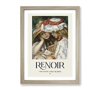 Two Girls Reading By Pierre Auguste Renoir Exhibition Museum Painting Framed Wall Art Print, Ready to Hang Picture for Living Room Bedroom Home Office Décor, Oak A2 (64 x 46 cm)