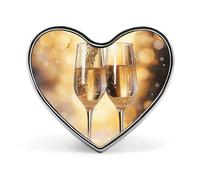 Two Glasses of Champagne Badges Heart with Button Design, Personalized Picture Pin Brooches, Heart Badge Holders for Decorate Hat Shirt Clothing Bag Accessories