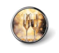 Two Glasses of Champagne Round Badge Personalized Metal Lapel Pin Badges Fit Clothing Bags Hat Humorous Printed Brooch Badge Party Decorations Accessories for Men Women