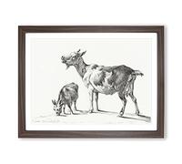 Two Goats By Jean Bernard Vintage Framed Print | A4 Walnut Framed Wall Art | Ready to Hang | Classic Animal Picture | Living Room Bedroom Lounge Office