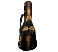 Two Gold Dragonflies with Sparkling Wings on Black Background Acoustic Guitar Gig Bag, 1 cm Thick Padding Waterproof Guitar Case Backpack with Dual Adjustable Shoulder Strap for 40-42 Inch Guitar