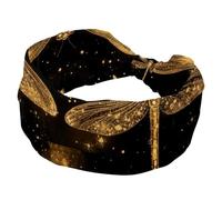 Two Gold Dragonflies with Sparkling Wings on Black Background Stretchy Headbands for Women, Non-Slip Hair Bands Fashion Sports Turban for Yoga Workout Daily Use
