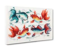 Two Gold & Silver Fish Canvas Print | Gallery Wrapped 30mm Frame Wall Art | 30x20 inches | Ready to Hang | Modern Animals Picture | Living Room Bedroom Lounge Office