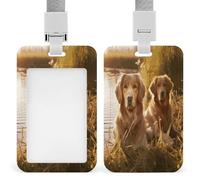 Two Golden Retrievers Badge Holder,Durable Sturdy Lanyard Badge Protector Push-Pull Type Adjustable Fashionable Work ID Cover for Metro Nurse Office
