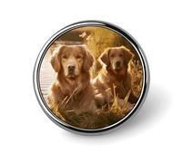 Two Golden Retrievers Lapel Pin Fashion Brooch Pin Cute Button Badges Round Button Pins Enamel Pins Metal Pinback for Hat Shirt Clothing Bags Decoration, Circular, Aluminum, no gemstone