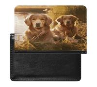 Two Golden Retrievers Passport Holder PU Leather Slim Passport Cover with Card Slots Travel Document Holder Cover