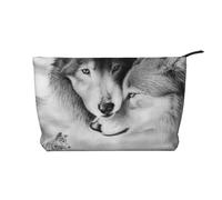 Two Gray Wolf Printed Make up Bag for Women Corduroy Makeup Bags Zipper Travel Cosmetic Bags Pouch Organizer