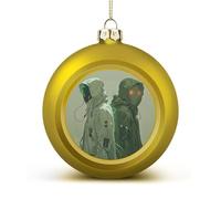 Two Green Ghosts Christmas Tree Ornaments 1.6 Inch Shatterproof Pc Plastic Balls with Lanyard Baubles Hanging Christmas Ball Ornaments for Xmas Tree Holiday Party Wedding Home Decorations-Golden