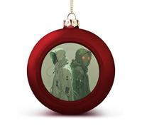 Two Green Ghosts Christmas Tree Ornaments 1.6 Inch Shatterproof Pc Plastic Balls with Lanyard Baubles Hanging Christmas Ball Ornaments for Xmas Tree Holiday Party Wedding Home Decorations-red