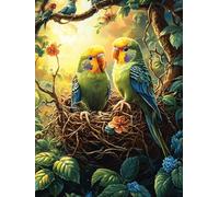 Two Green Parrots in A Nest 500 Pc Classic Jigsaw Puzzle Animal Plant Puzzle for Adults Hard Challenging Hobby Home Decor Poster Eco Friendly Material 500 PCS