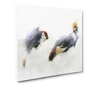 Two Grey Crowned Cranes Canvas Print | Gallery Wrapped 30mm Frame Wall Art | 14x14 inches | Ready to Hang | Abstract Picture | Living Room Bedroom Lounge Office