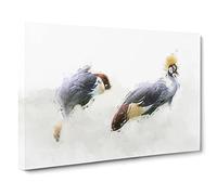 Two Grey Crowned Cranes Canvas Print | Gallery Wrapped 30mm Frame Wall Art | 20x14 inches | Ready to Hang | Abstract Picture | Living Room Bedroom Lounge Office