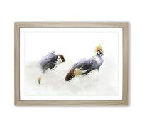 Two Grey Crowned Cranes in Abstract Framed Print | A2 Oak Framed Wall Art | Ready to Hang | Abstract Animal Picture | Living Room Bedroom Lounge Office