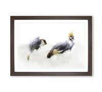 Two Grey Crowned Cranes in Abstract Framed Print | A2 Walnut Framed Wall Art | Ready to Hang | Abstract Animal Picture | Living Room Bedroom Lounge Office
