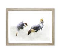 Two Grey Crowned Cranes In Abstract Modern Art Framed Print | A4 Oak Framed Wall Art | Ready to Hang | Abstract Animal Picture | Living Room Bedroom Lounge Office