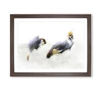 Two Grey Crowned Cranes In Abstract Modern Art Framed Wall Art Print, Ready to Hang Picture for Living Room Bedroom Home Office Décor, Walnut A2 (64 x 46 cm)