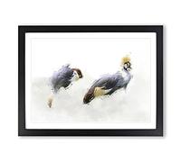 Two Grey Crowned Cranes In Abstract Modern Art Framed Wall Art Print, Ready to Hang Picture for Living Room Bedroom Home Office Décor, Black A4 (34 x 25 cm)