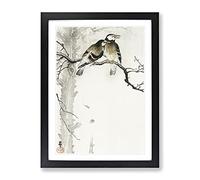 Two Grey Starlings By Ohara Koson Asian Japanese Framed Wall Art Print, Ready to Hang Picture for Living Room Bedroom Home Office Décor, Black A4 (34 x 25 cm)