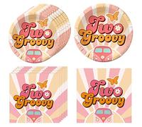 Two Groovy Party Decorations,20 Plates and 20 Napkins,Hippie Party Decorations with Daisy Groovy Sign 60s Hippie Theme 2nd Birthday Supplies,Baby Shower Supplies