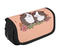 Two Guinea Pigs Hanging Out Pencil Case Organizer Large Capacity Cute Pen Pouch with 3 Compartment Office Stationery Large Pencil Bags with Zipper Fabric Pen Bag for Adults Portable Makeup Bag (Black)