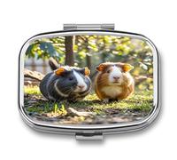 Two Guinea Pigs Hanging Out Pill Case Travel Portable Pocket Pill Box 2 Compartment Medicine Case Large Capacity Daily Pill Cases Vitamin Organizer Medicine Organizer Small Pill Box