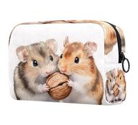 Two Hamster Fight a Nut Cosmetic Bag for Women, Travel Toiletries Bags Large Makeup Handy Pouch Organiser Bag with Zipper