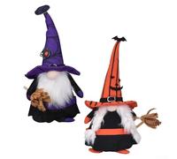Two Handcrafted Gnome Figurines for Halloween with Plush Noses and Tall Hats, Sand Filled Base for Stability, Perfect for Whimsical Seasonal Home or Office Decorations