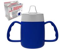 Two Handled 140ml Adult Drinking Cup, Internal Cone, and Spouted Lid. Perfect for A Spill-Proof Sipping Experience Adult Drinking Mug/Drinking Cup/Sippy Cup Get Your Drinking Aid Now! (Blue)