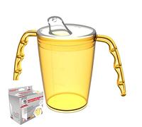 Two handled adult drinking cup 220 ml Orange with spouted lid small opening plastic mug for enhanced ergonomics, mug for secure grip even with shaky hands drinking aid, cup for the care, feeding cup