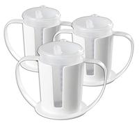 HOMECRAFT Clear Beakers with Holder, Easy to Grip Double Handle is Ideal for Those with Weak Grasp, Wide Base for Stability, Two Mugs and Two Spouted Lids (Eligible for VAT relief in the UK)