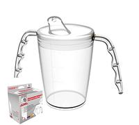 Two handled mug 220 ml Transparent with spouted lid small opening | dual-handle plastic mug for enhanced ergonomics, mug for secure grip, even with shaky hands drinking aid, cup for the care, feeding
