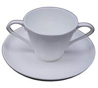 Two Handled White Bone China Cup and Saucer