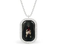 Two Hands Holding Old Glass Gloomy Rectangle Pendant Necklace Silver Women Jewelry Alloy Keychain Tag Jewelry