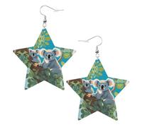 Two happy koalas Prints Leather Star-Shaped Earrings Lightweight And Stylish Accessories For Parties Dances And Everyday Life.