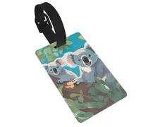 Two Happy Koalas PVC Luggage Tag for Suitcases, Durable Travel ID Label with Name Card Removable Strap for Bags, 1 Pack