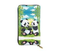 Two happy pandas Printed leather wallet, 7.5 x 4.1-inch long credit card holder, portable travel cash wallet