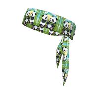 Two Happy Pandas Printed Sports Headband, Double-Sided with Ties, Versatile for Jogging, Cycling, or Exercising.