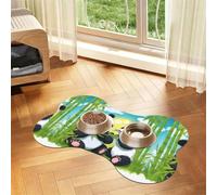 Two happy pandas Prints Bone-shaped pet meal mat | Absorbent, non-slip, durable, and easy-to-clean pet feeding mat
