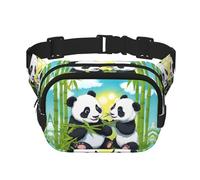 Two Happy Pandas Square Double-Layer Waist Bag for Outdoor Activities Such as Sports, Travel, Hiking, Cycling